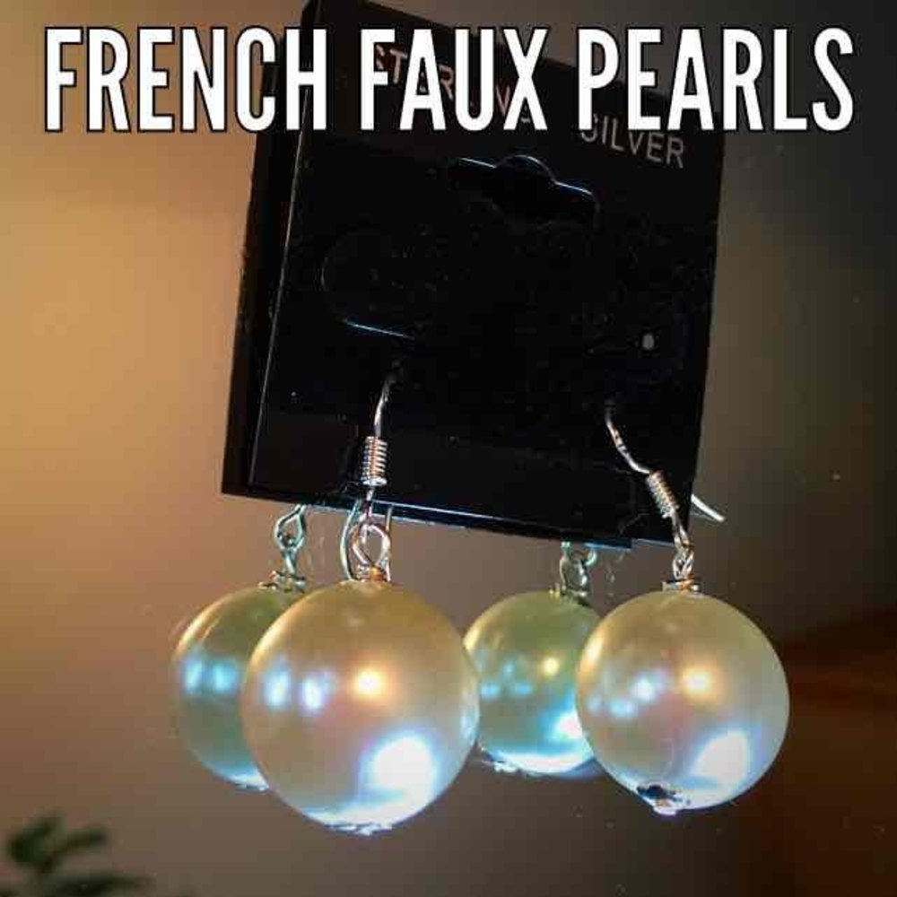 French faux pearls sterling earrings